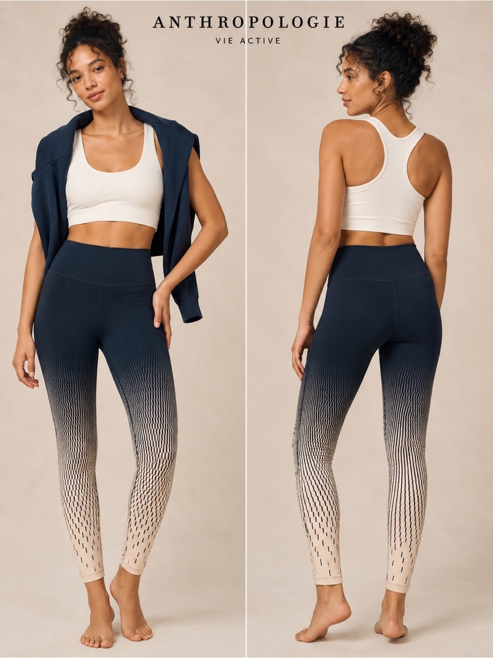 Anthropologie Vie Active Ombre High Rise Leggings Blue Cream Size L